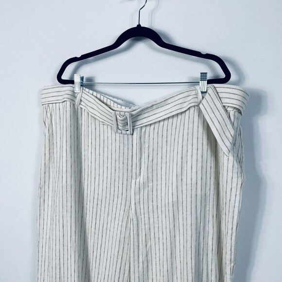 Lane Bryant Linen Blend Wide-Leg Cream & Brown Pinstripe Belted Pants Size 24 - Picture 5 of 11